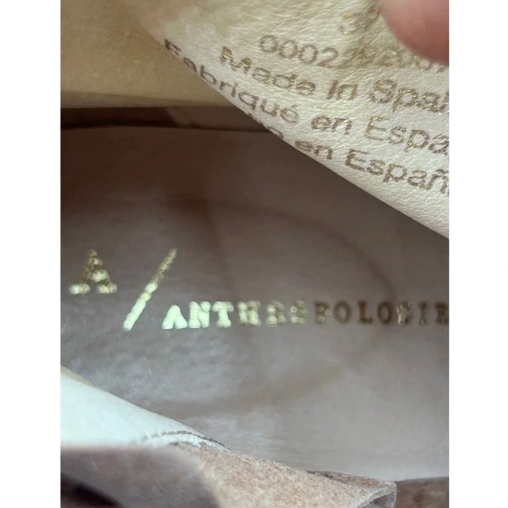 Anthropologie A/ Ankle Boots Nude Leather Suede Pointed Toe Block Heel Spain 37